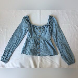 Aeropostale Light Blue Smocked Top